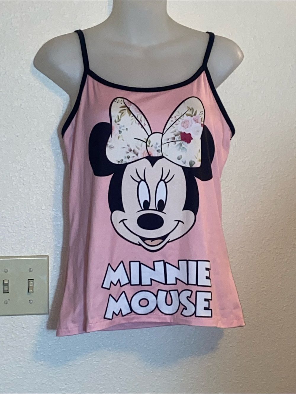 Disney Pink Minnie Mouse Floral Bow Cami with Black Trim Pajama Sz, Approxi, M